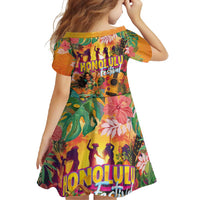 Hawaiian Honolulu Festival Family Matching Long Sleeve Bodycon Dress and Hawaiian Shirt Hawaiian Identity - Hula Dancer and Ukulele Tropical Plants Style