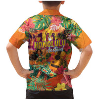 Hawaiian Honolulu Festival Family Matching Mermaid Dress and Hawaiian Shirt Hawaiian Identity - Hula Dancer and Ukulele Tropical Plants Style