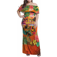 Hawaiian Honolulu Festival Family Matching Off Shoulder Maxi Dress and Hawaiian Shirt Hawaiian Identity - Hula Dancer and Ukulele Tropical Plants Style