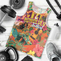 Hawaiian Honolulu Festival Men Tank Top Hawaiian Identity - Hula Dancer and Ukulele Tropical Plants Style