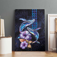 Hawaiian Whales Love Couple Canvas Wall Art Hibiscus and Kakau Art Tattoo Night Sky Vibe