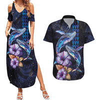Hawaiian Whales Love Couple Couples Matching Summer Maxi Dress and Hawaiian Shirt Hibiscus and Kakau Art Tattoo Night Sky Vibe