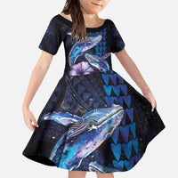 Hawaiian Whales Love Couple Family Matching Off The Shoulder Long Sleeve Dress and Hawaiian Shirt Hibiscus and Kakau Art Tattoo Night Sky Vibe