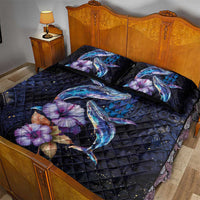 Hawaiian Whales Love Couple Quilt Bed Set Hibiscus and Kakau Art Tattoo Night Sky Vibe