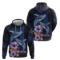 Hawaiian Whales Love Couple Zip Hoodie Hibiscus and Kakau Art Tattoo Night Sky Vibe LT03 - Polynesian Pride