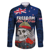 New Zealand ANZAC Day Family Matching Off The Shoulder Long Sleeve Dress and Hawaiian Shirt Freedom Ain't Free LT05 Dad's Shirt - Long Sleeve Blue - Polynesian Pride