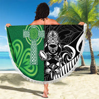 New Zealand And Ireland Rugby Custom Beach Blanket Maori Tiki With Shamrock LT05 - Polynesian Pride