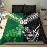New Zealand And Ireland Rugby Custom Bedding Set Maori Tiki With Shamrock