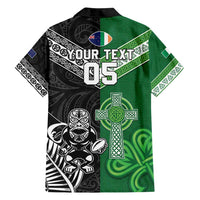New Zealand And Ireland Rugby Custom Family Matching Long Sleeve Bodycon Dress and Hawaiian Shirt Maori Tiki With Shamrock