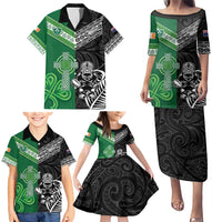 New Zealand And Ireland Rugby Custom Family Matching Puletasi and Hawaiian Shirt Maori Tiki With Shamrock