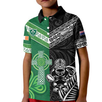 New Zealand And Ireland Rugby Custom Kid Polo Shirt Maori Tiki With Shamrock