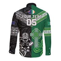 New Zealand And Ireland Rugby Custom Long Sleeve Button Shirt Maori Tiki With Shamrock