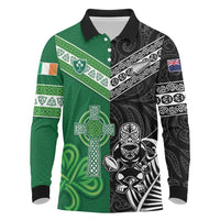 New Zealand And Ireland Rugby Custom Long Sleeve Polo Shirt Maori Tiki With Shamrock