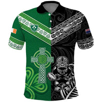 New Zealand And Ireland Rugby Custom Polo Shirt Maori Tiki With Shamrock