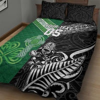 New Zealand And Ireland Rugby Custom Quilt Bed Set Maori Tiki With Shamrock