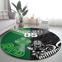 New Zealand And Ireland Rugby Custom Round Carpet Maori Tiki With Shamrock