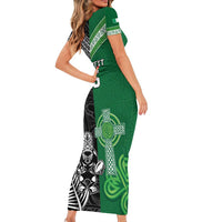 New Zealand And Ireland Rugby Custom Short Sleeve Bodycon Dress Maori Tiki With Shamrock