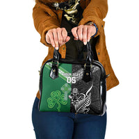 New Zealand And Ireland Rugby Custom Shoulder Handbag Maori Tiki With Shamrock LT05 One Size Black - Polynesian Pride