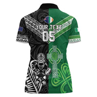 New Zealand And Ireland Rugby Custom Women Polo Shirt Maori Tiki With Shamrock