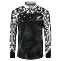 Custom New Zealand Fern Women Rugby Button Sweatshirt Maori Pattern LT05 Black - Polynesian Pride
