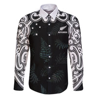 Custom New Zealand Fern Women Rugby Family Matching Long Sleeve Bodycon Dress and Hawaiian Shirt Maori Pattern LT05 Dad's Shirt - Long Sleeve Black - Polynesian Pride