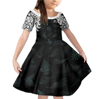 Custom New Zealand Fern Women Rugby Family Matching Mermaid Dress and Hawaiian Shirt Maori Pattern LT05 Daughter's Dress Black - Polynesian Pride