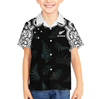 Custom New Zealand Fern Women Rugby Family Matching Summer Maxi Dress and Hawaiian Shirt Maori Pattern LT05 Son's Shirt Black - Polynesian Pride