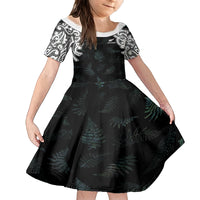 Custom New Zealand Fern Women Rugby Kid Short Sleeve Dress Maori Pattern LT05 KID Black - Polynesian Pride