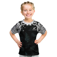 Custom New Zealand Fern Women Rugby Kid T Shirt Maori Pattern LT05 Black - Polynesian Pride