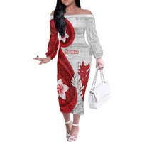 Samoa Teuila 2024 Family Matching Off The Shoulder Long Sleeve Dress and Hawaiian Shirt Samoan Siapo Pattern Red Version