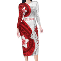 Samoa Teuila 2024 Long Sleeve Bodycon Dress Samoan Siapo Pattern Red Version LT05 Long Dress Red - Polynesian Pride