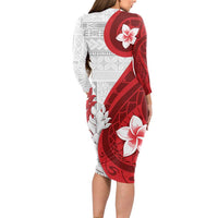 Samoa Teuila 2024 Long Sleeve Bodycon Dress Samoan Siapo Pattern Red Version LT05 - Polynesian Pride