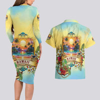 Aloha Hawaii Turtle Couples Matching Long Sleeve Bodycon Dress and Hawaiian Shirt Retro Style - Polynesian Pride