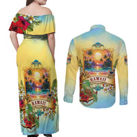 Aloha Hawaii Turtle Couples Matching Off Shoulder Maxi Dress and Long Sleeve Button Shirt Retro Style - Polynesian Pride