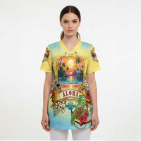 Aloha Hawaii Turtle Scrub Top Retro Style - Polynesian Pride