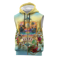 Aloha Hawaii Turtle Sleeveless Zip Hoodie Retro Style LT05 Beige - Polynesian Pride