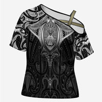 New Zealand Aotearoa Cross Shoulder Shirt Maori Manta Ray Moko Black LT05 Female Black - Polynesian Pride