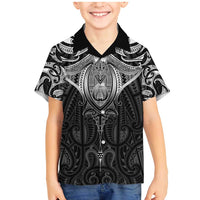 New Zealand Aotearoa Family Matching Mermaid Dress and Hawaiian Shirt Maori Manta Ray Moko Black - Polynesian Pride
