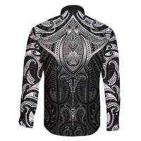 New Zealand Aotearoa Family Matching Off Shoulder Short Dress and Hawaiian Shirt Maori Manta Ray Moko Black - Polynesian Pride