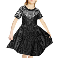 New Zealand Aotearoa Kid Short Sleeve Dress Maori Manta Ray Moko Black - Polynesian Pride