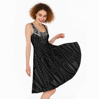 New Zealand Aotearoa Midi Dress Maori Manta Ray Moko Black - Polynesian Pride