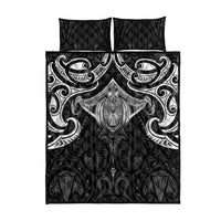 New Zealand Aotearoa Quilt Bed Set Maori Manta Ray Moko Black - Polynesian Pride