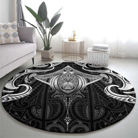 New Zealand Aotearoa Round Carpet Maori Manta Ray Moko Black - Polynesian Pride