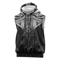 New Zealand Aotearoa Sleeveless Zip Hoodie Maori Manta Ray Moko Black LT05 Black - Polynesian Pride