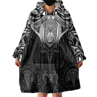 New Zealand Aotearoa Wearable Blanket Hoodie Maori Manta Ray Moko Black - Polynesian Pride