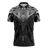 New Zealand Aotearoa Zipper Polo Shirt Maori Manta Ray Moko Black - Polynesian Pride