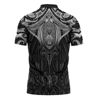 New Zealand Aotearoa Zipper Polo Shirt Maori Manta Ray Moko Black - Polynesian Pride