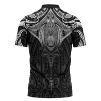 New Zealand Aotearoa Zipper Polo Shirt Maori Manta Ray Moko Black - Polynesian Pride
