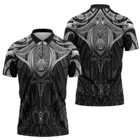 New Zealand Aotearoa Zipper Polo Shirt Maori Manta Ray Moko Black - Polynesian Pride
