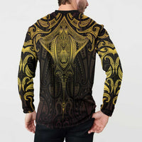 New Zealand Aotearoa Button Sweatshirt Maori Manta Ray Moko Gold - Polynesian Pride
